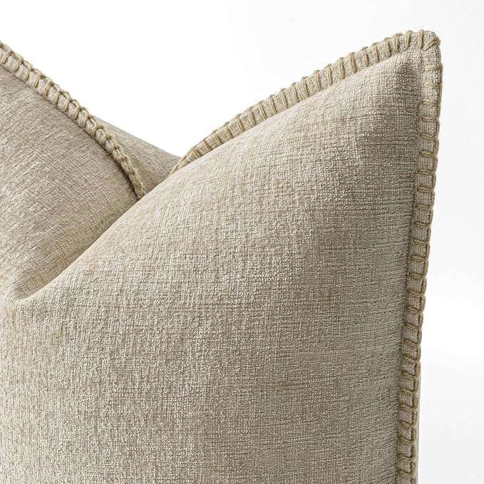 MIULEE Pack of 2 Couch Throw Pillow Covers 20x20 Inch Light Taupe Farmhouse Decorative Pillow Covers with Stitched Edge Soft Chenille Solid Dyed Spring Pillow Covers for Sofa Bed Living Room