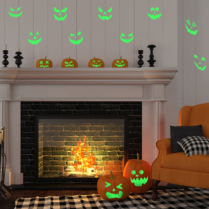 16 Pieces Halloween Luminous Pumpkin Sticker Fluorescent Green Decals Sticker Glow in The Dark Window Wall Door Stickers Decorating Craft Kits for Halloween Party Decorations Supplies