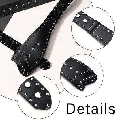 MILAKOO Punk Waist Belt for Women Black Leather Rivets Grommet Belts Y2K Rock Style Belt Renaissance Belts