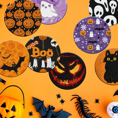 Demonwer 8 Halloween Diamond Art Coasters with Holder DIY Halloween Diamond Dot Coasters 5d Full Drill Diamond Coasters for Adults