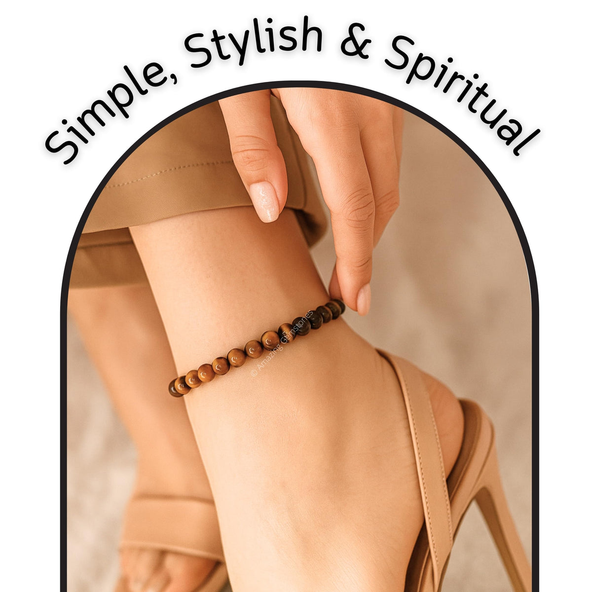 Amazing Gemstone Tigers Eye Anklet Ankle Bracelets for Women - Waterproof Beaded Healing Crystal Anklets, Plus Size Chakra Gemstone Bead Anklet (Stretchy Adjustable - Plain)