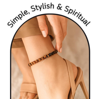 Amazing Gemstone Tigers Eye Anklet Ankle Bracelets for Women - Waterproof Beaded Healing Crystal Anklets, Plus Size Chakra Gemstone Bead Anklet (Stretchy Adjustable - Plain)