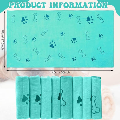 Peryiter 8 Pcs Dog Towels Pet Bath Drying Towels 55 x 28 Inches Large Absorbent Microfiber Quick Fast Drying Soft Beach for Lightweight Cat and Puppy Shower Essentials Cleaning Accessories(Cyan)
