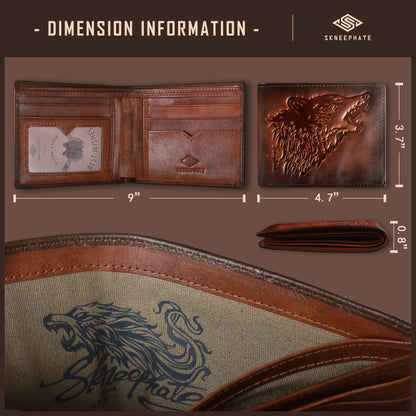 skneephate Mens Wallets Leather Bifold Cool Wallet For Men Wolf,Rfid Blocking,Gift For Him Husband (brown)