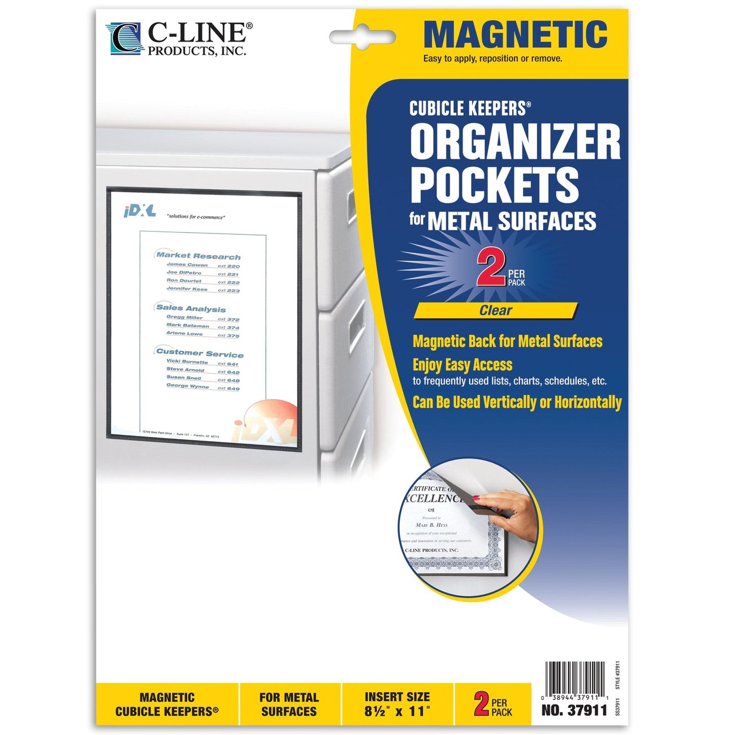 C-Line Magnetic Cubicle Keepers for Metal and Whiteboard Surfaces, Clear, 8.5 x 11 Inches, 2 per Pack (37911)