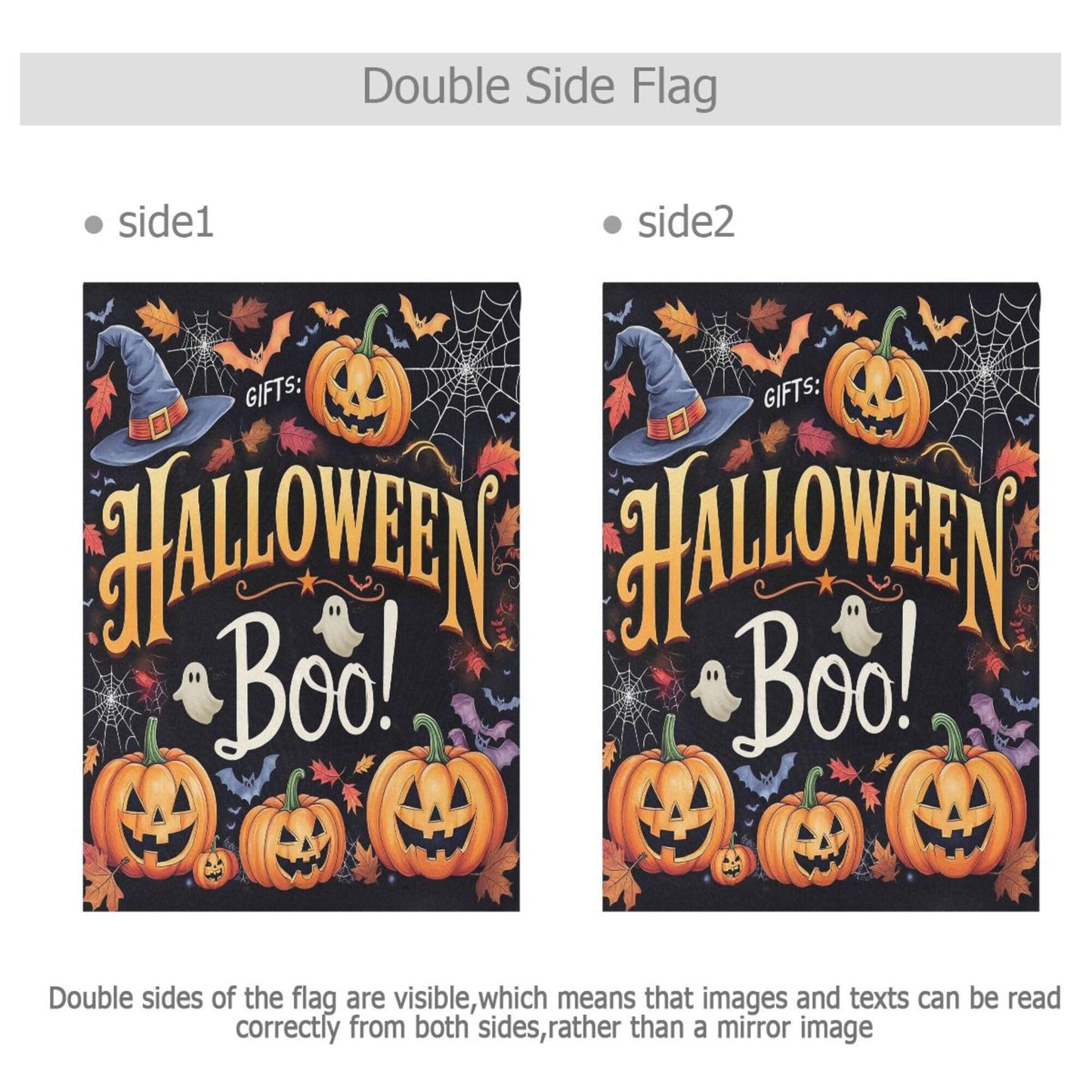 Halloween Ghost Boo House Flag 28x40 Inch Double Sided Outside Witch Bat Pumpkin Spider Web Fall Seasonal Yard Outdoor Flag Banner for Garden Lawn Patio Holiday Decorations