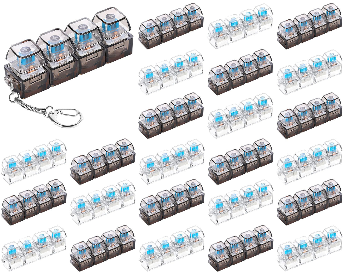 12 Pcs Keyboard Fidget Stress Relief Fidget Clicker Keyboards Set Clear Black Keyboard Decompression Button Stress Relief Gifts for Adults to Relieve Stresses Pass Time Party Favors