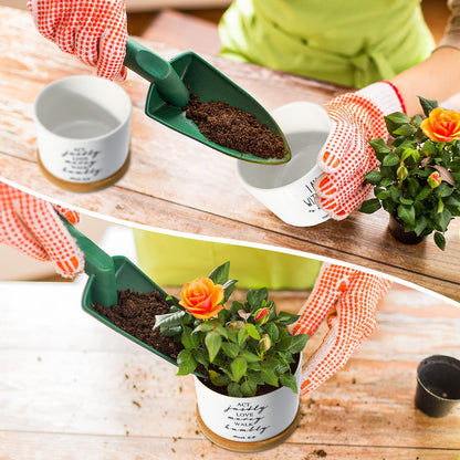 Sieral 6 Pcs Bible Verse Succulent Pots White Ceramic Flower Planter with Bamboo Tray Small Pots Christian Gift Succulent Planters for Patio Garden 3 x 3 x 2 Inch, Plants Not Included(Bible Style)