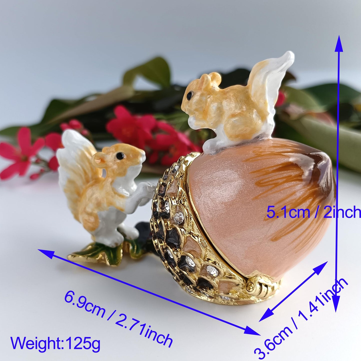 zltSunshine Enamel Oak Fruit & Squirrel Jewelry Holder Ring Necklace Earring Trinket Box Hand Painted Oak & Squirrel Ornamental For Home & Office Decor Gift For Family Friends Coffee