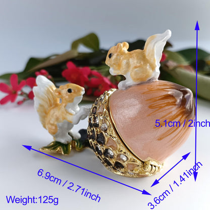 zltSunshine Enamel Oak Fruit & Squirrel Jewelry Holder Ring Necklace Earring Trinket Box Hand Painted Oak & Squirrel Ornamental For Home & Office Decor Gift For Family Friends Coffee