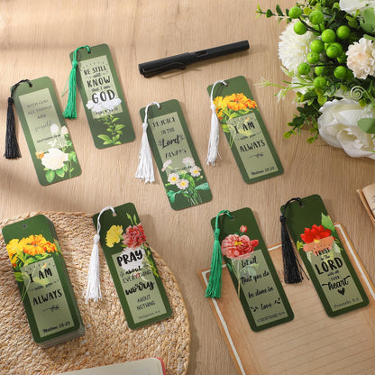 Spakon 140 Pcs Bible Verses Bookmarks Bulk Christian Church Gifts Inspirational Scripture Religious Bookmarks with Tassel Motivational Positive Page Marker for Woman Mom Mother Reading Gifts