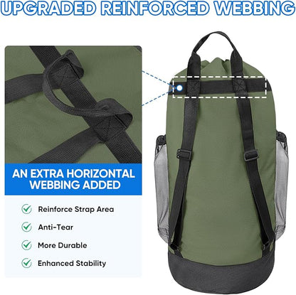 BALEINE 2PK 120L Laundry Bag Backpack, 900D Oxford Fabric Large Travel Laundry Bags with Shoulder Straps and 2 Mesh Pockets for College Dorm, Apartment, Laundromat (Green, 120L)