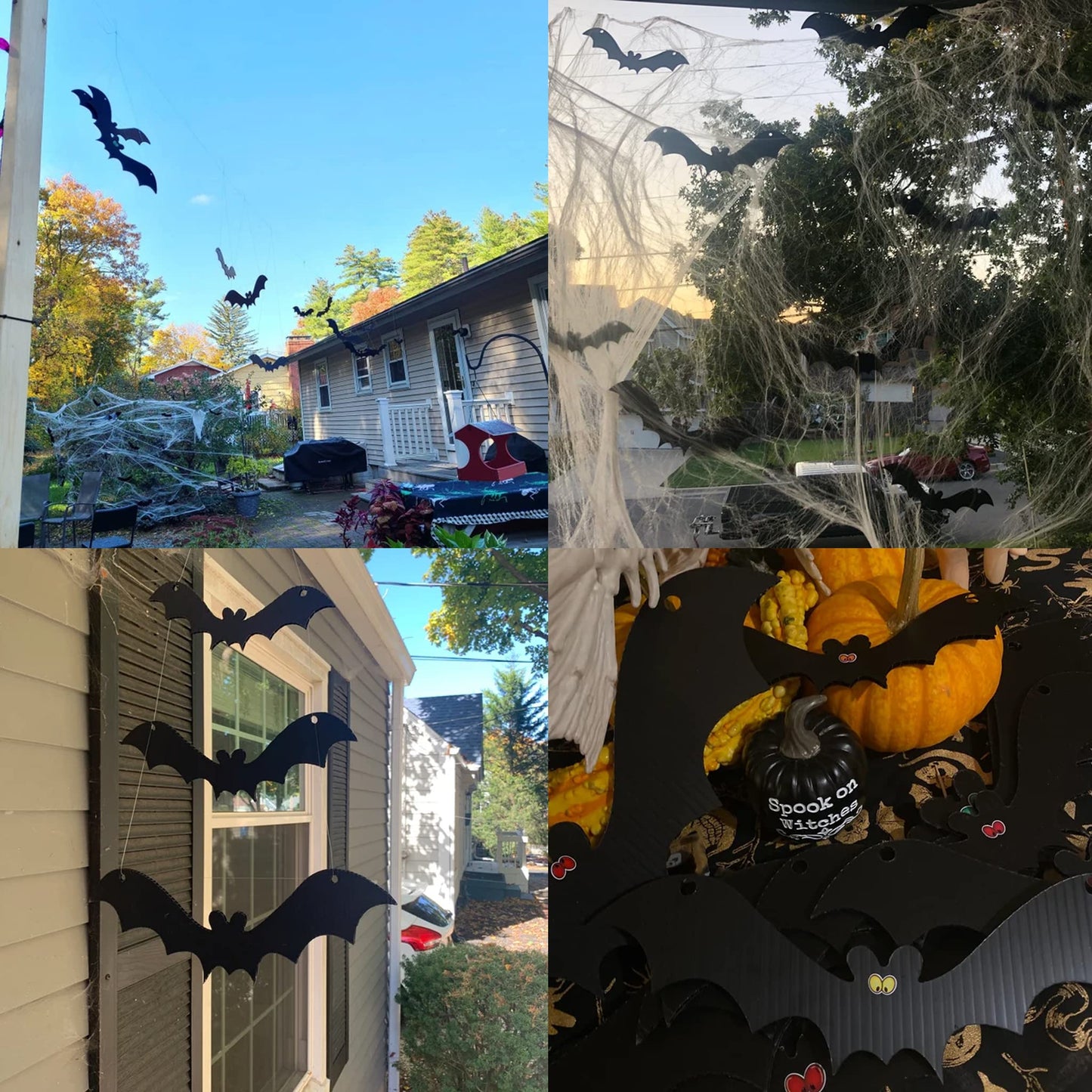 VictoryStore Outdoor Hanging Bat Halloween Yard Decorations, Set of 12 - Waterproof Plastic Hanging Halloween Decorations, Made in USA