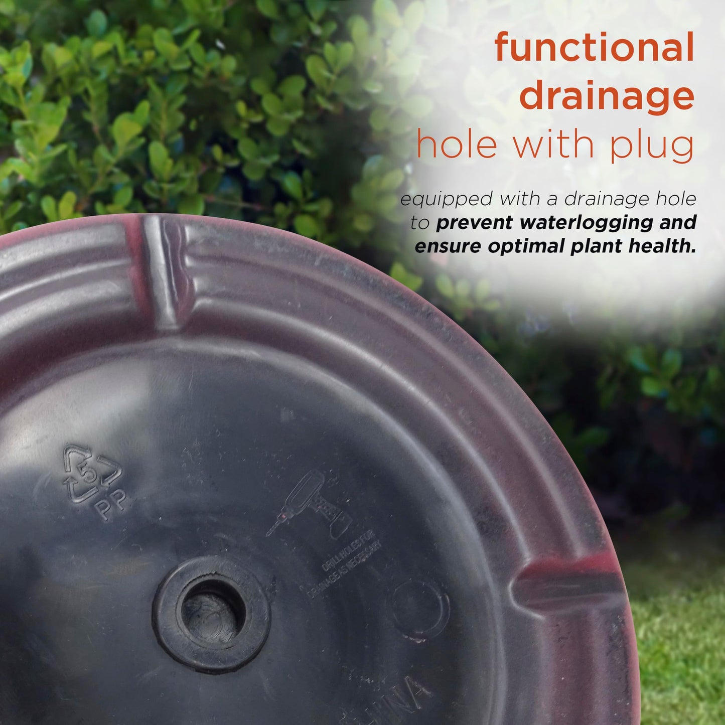 Alpine Corporation TWM120RD Indoor/Outdoor 13" Round Striped Planter, Glossy Planter with Drainage Hole and Plug, Red