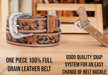 F&L CLASSIC mens Western full grain Leather belt Strap w/Snaps for Interchangeable Buckles, USA,7-941-04-size 36