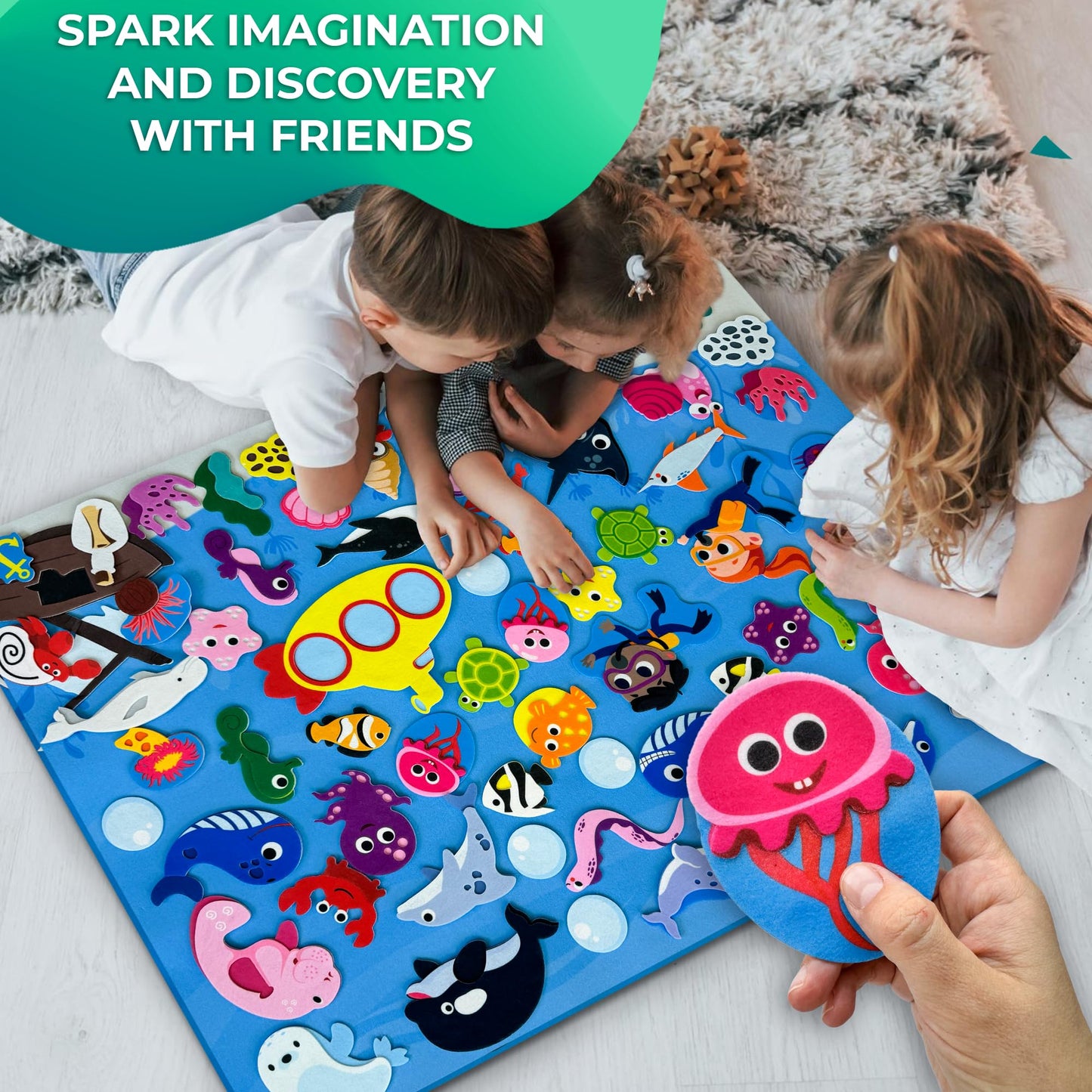 QUOKKA Ocean Felt Board for Toddlers 61 PCS - Double-Thick Felt Board Story Set with Large 39х27,7 in. Durable Wall Activity Panel - Ideal for Storytelling Indoor Toddler Activities and Classroom
