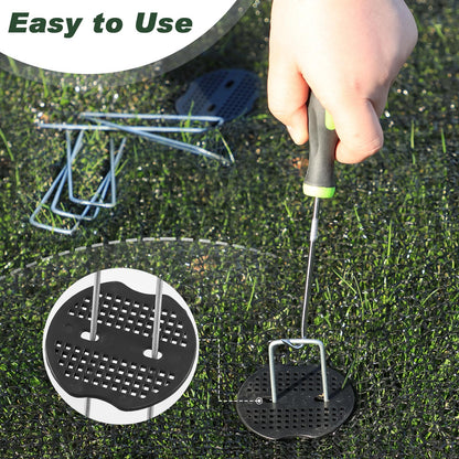 FEED GARDEN Landscape Staples 6 Inch 200 Pack Kit, Heavy Duty 11 Gauge Hot-Dip Galvanized Garden Stakes with 200 Gaskets & 1 Pick Hook for Weed Barrier, Landscape Fabric, Sod, Turf & Garden Edging