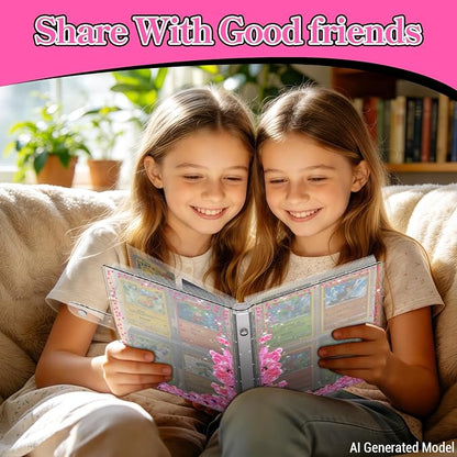 Transparent Pink Card Binder for Pokemon, Cute Card Binder for Game Cards Trading Cards, Small Card Booklet for 3~10 Year Girls Gifts, Stocking Stuffers (Holds 200 Cards)