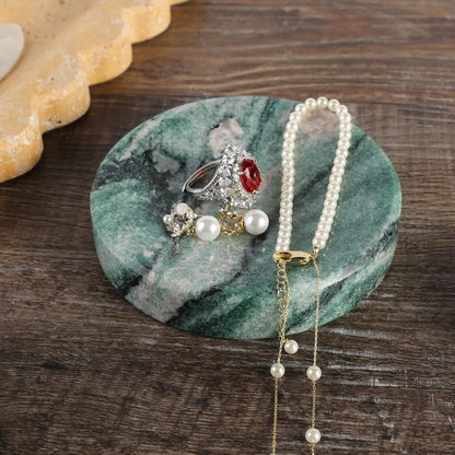 Koville Marble Jewelry Dish, Small Round Trinket Dish for Ring Necklace Earring, 4" Decorative Dish, Natural Stone Soap Dish for Bathroom Kitchen
