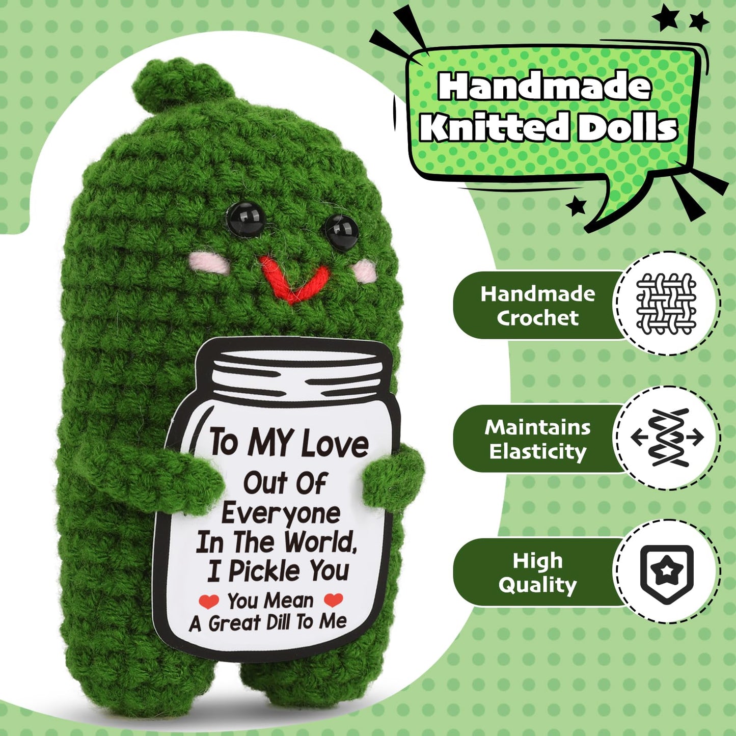 I Love You Gifts for Her, Him, Wife, Husband, Couple, Romantic Gifts for Boyfriend Girlfriend, Anniversary Perfect Gifts for Women Men, Handmade Crochet Pickle