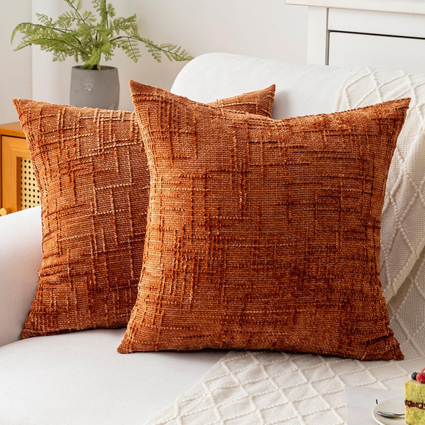 ZSkogur Decorative Throw Pillow Covers 22x22 Inch Set of 2, Soft Solid Farmhouse Chenille Couch Pillows, Spring Pillow Covers for Couch Sofa Bed Living Room Home Decor Pillowcase, Rust