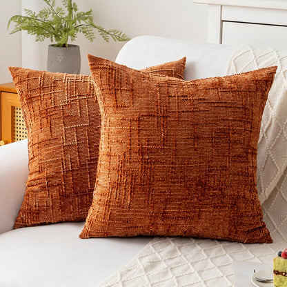 ZSkogur Decorative Throw Pillow Covers 22x22 Inch Set of 2, Soft Solid Farmhouse Chenille Couch Pillows, Spring Pillow Covers for Couch Sofa Bed Living Room Home Decor Pillowcase, Rust