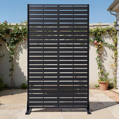 Diyfire Outdoor Privacy Screen 60" H HDPE Decorative Panel Freestanding Privacy Fence with Stand, Privacy Screens with Louvered 5 Panels, Weather-Resistant Panel Fence for Patio, Balcony, Pool, Black