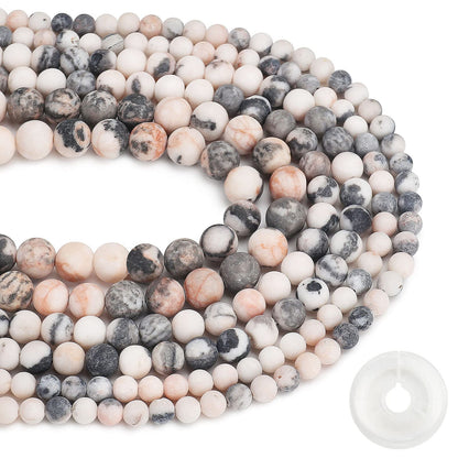 Natural Matte Pink Zebra Jasper Beads, 8MM Round Frosted Unpolished Loose Gemstone Beads for Bracelet Necklace Jewelry Making, Energy Stone Healing Power with Stretch Beading Cord
