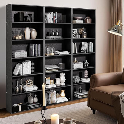 GRUSIGN 71" Tall 6-Tier Bookshelf, Large Open Display Bookcase with Ample Storage, Floor Standing Book Shelf for Living Room, Home Office, Bed Room, Black