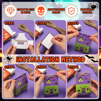 Zhanmai 48 Pcs Halloween Candy Treat Boxes Castle House Mini Halloween Party Favor Box Small Paperboard Gift Container for Holiday Party Treat Cookie Goodie Snack Gift Packaging