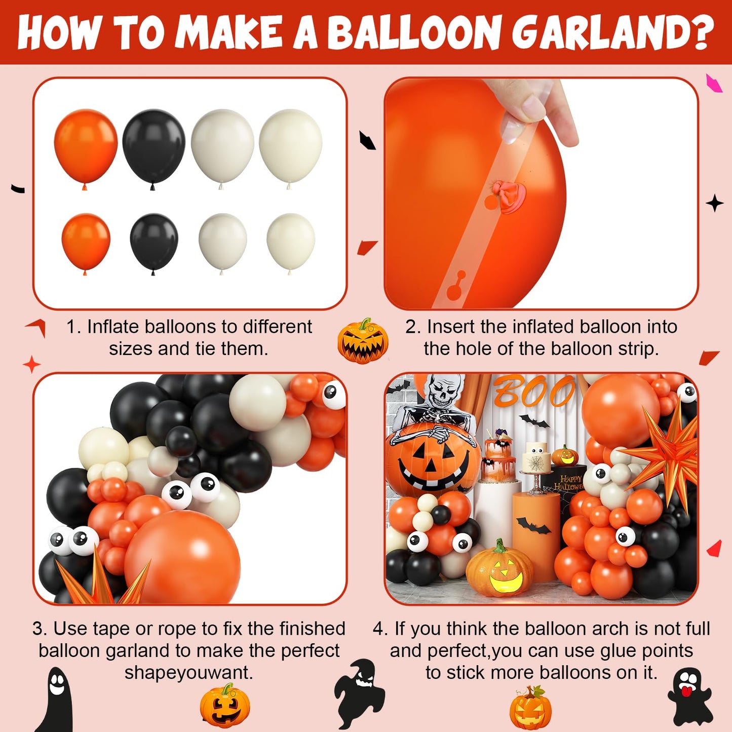 Halloween Balloon Arch Kit with Pumpkin Explosion Star Foil Balloons, Black Orange Beige Balloons Garland Kit with Eyes Balloons, halloween Party Balloons for Halloweens Home Garden Decorations