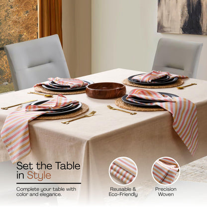 HEIRLOOM COMFORT Fiesta Stripe 100% Cotton Cloth Napkins Set of 6, Large 18x18 Inch, Colorful, Washable, Reusable & Durable Fabric for Dining, Events, Parties & Daily Table Use, Orange & Yellow