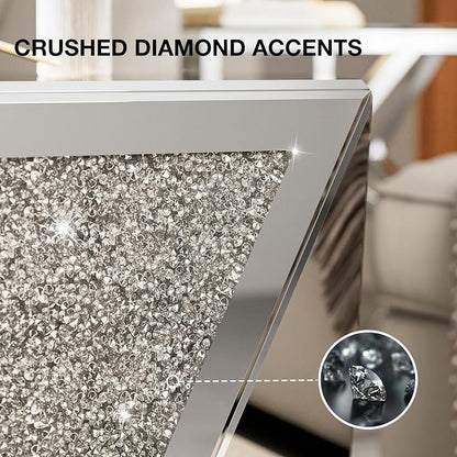 IKIFLY Mirrored Coffee Table with Crushed Diamond, Luxury Hexagon Silver Coffee Table, Living Room Table for Art Deco Office