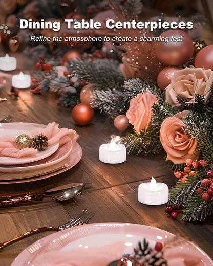 merrynights LED Candles, Tea Lights Candle Battery Operated, 100-Pack 200+Hours Flameless Tealight Candle, Realistic Tea Lights for Halloween Christmas Wedding, Pure White Light