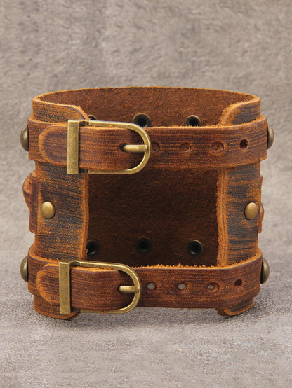Jeilwiy Leather Cuff Bracelet for Men Multi Strap Leather Bracelet Mens Leather Wristband Brown Wrist Wrap Bracelet Wide Nordic Viking Bracelet