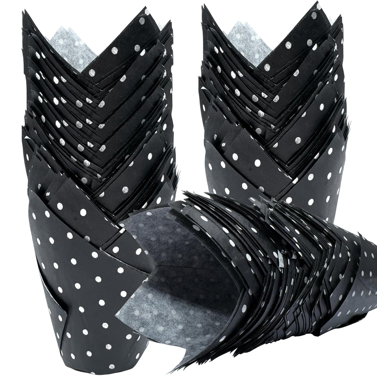 200 Pcs Polka Dot Tulip Cupcake Liners Black Greaseproof Muffin Baking Liners Tulip Cupcake Wrappers for Bridal Baby Shower Wedding Birthday Party Christmas Decor