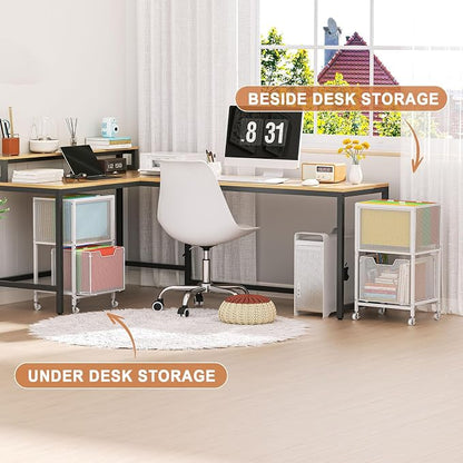 Tiaoheka Rolling File Cart, Mobile File Cabinet with Wheels Hanging Files, Hanging File Organizer Fit Letter/Legal Size Beside Under Desk for Office, Home White（Patent Pending）