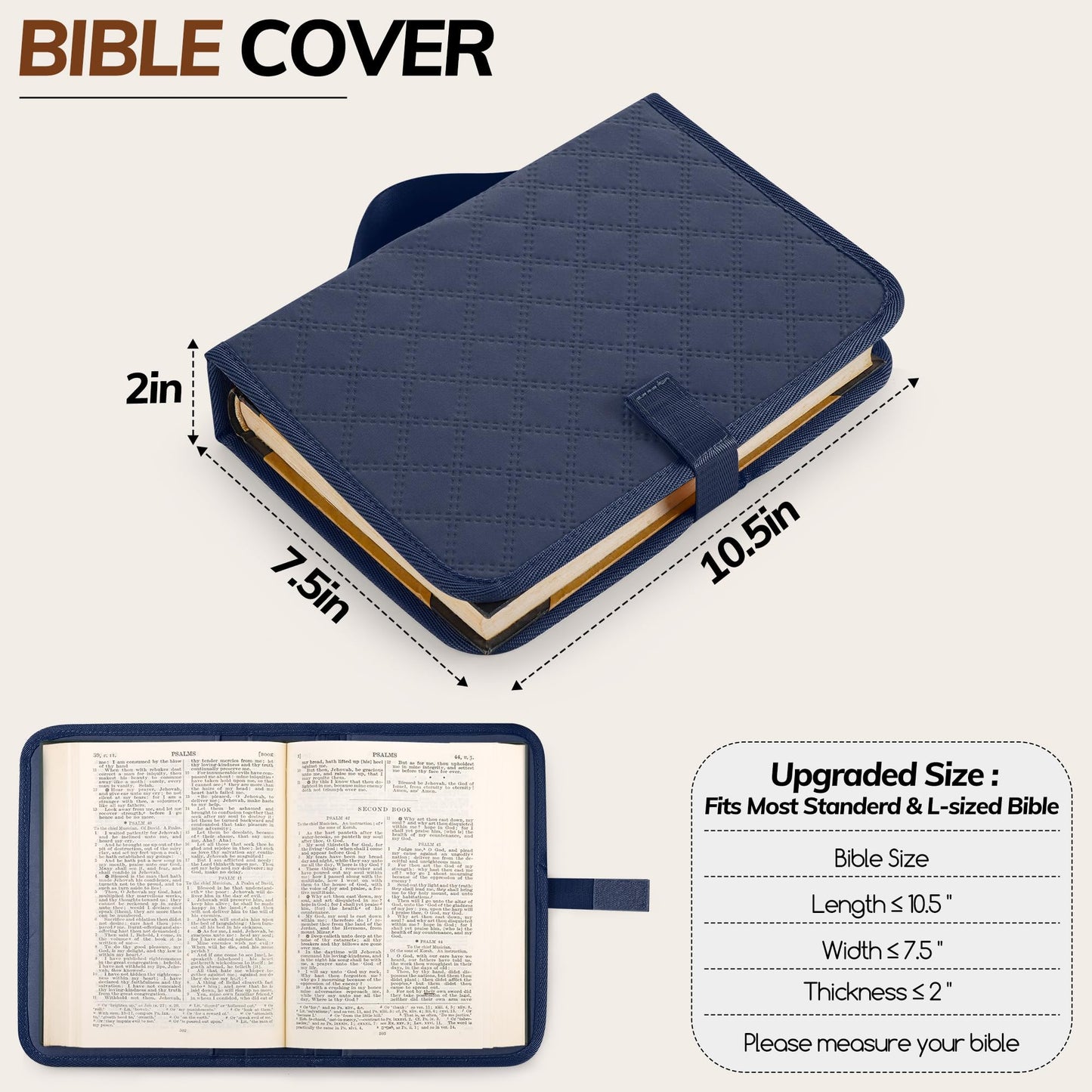 Large Bible Bag with Bible Cover Case for Women，Church Tote Bag Travel Bag Diaper Bag with Shoulder Strap for Teachers, Nurses, Moms, Bible Lovers (Blue)