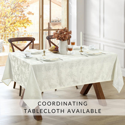 Elrene Home Fashions Elegant Woven Leaves Jacquard Damask Cloth Napkin Set, 17" x 17", Pack of 8, Ivory