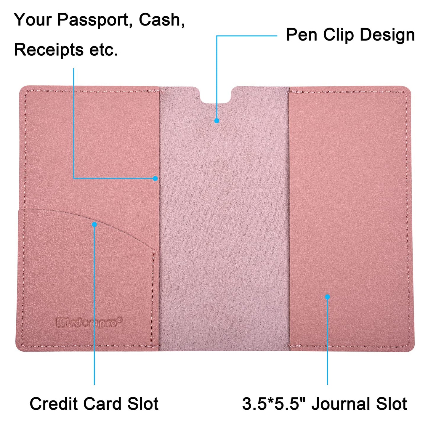 Wisdompro Journal Cover, 2 Pack PU Leather Notebook Cover for Field Notes,or other 3.5" x 5.5" Pocket Notebooks - Pink