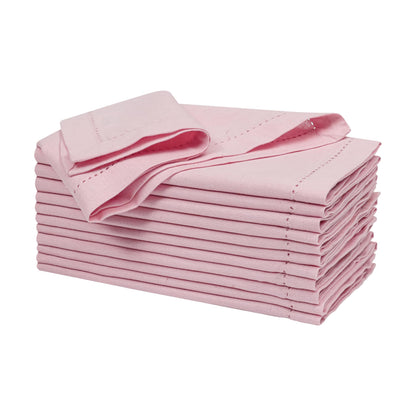 Ramanta Home Pink Cloth Dinner Napkin Set of 12-18x18 Inch, Easter Premium Cotton Linen Flax Hemstitched Napkins for Spring Decor Wedding, Party, Kitchen | Soft Durable Washable for Everyday Use