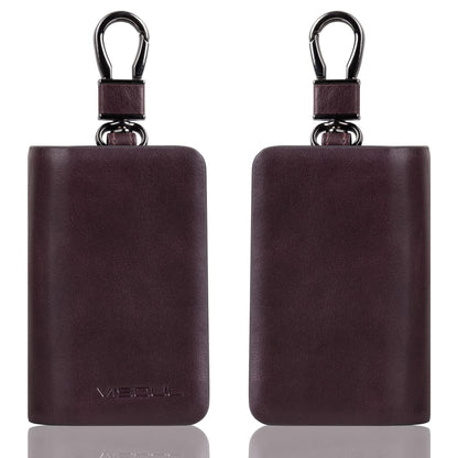 VISOUL Car Key Case Holder Double Zipper, Leather Car Smart Key Fob Case with Keychain for Men and Women-Coffee