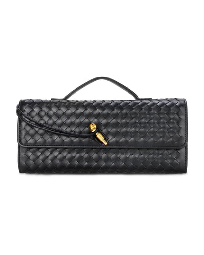 Trendy Woven Evening Clutch Purses,Women Underarm Shoulder Handbag,Cute Satchels Crossbody Purse PU Leather Wallet Clutch Purses for Women, Formal Satchel Leather Evening Bag Shoulder Handbag(Black)
