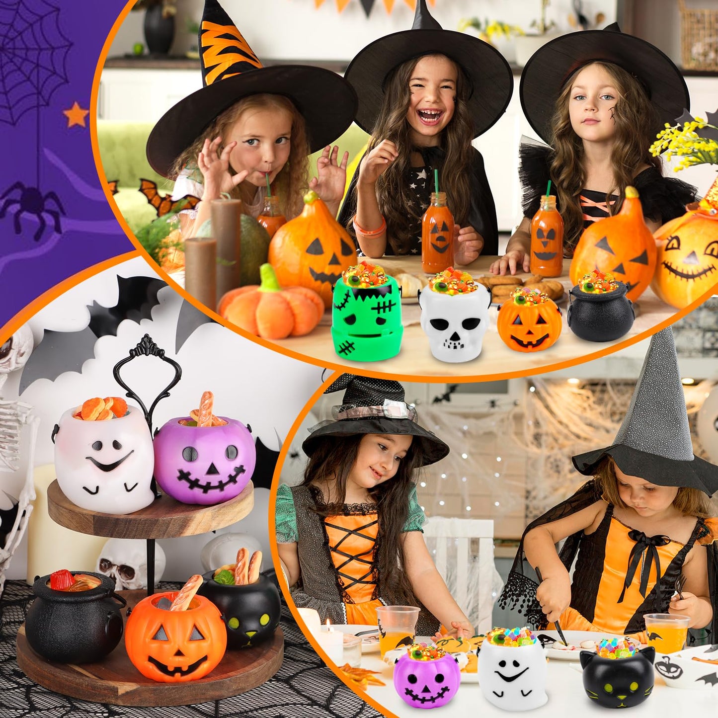 FOIMAS 14 Pack Mini Halloween Candy Cauldron,Pumpkin Ghost Candy Bucket Holder with Handles for Trick or Treat Halloween Party Favor Home Decoration Supply