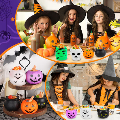 FOIMAS 14 Pack Mini Halloween Candy Cauldron,Pumpkin Ghost Candy Bucket Holder with Handles for Trick or Treat Halloween Party Favor Home Decoration Supply