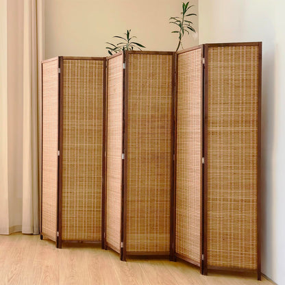 Pawlabay 6 Panel Bamboo Room Divider Screen,5.6 FT Tall Bamboo Divider Folding Panel Screen,Freestanding Panel Divider for Room Seperation,Brown