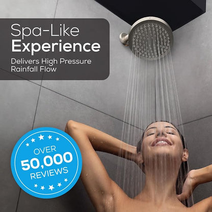 SparkPod Rain Shower Head, 6 Inch Round | High Pressure Shower Heads, 90 Nozzle (Touch-to-Clean), Adjustable Showerhead, No-tool Universal Connection