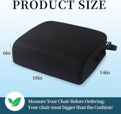 MABOZOO Extra Thick Chair Cushions,Office Chair Booster Seat Cushion to Raise Seat Height for Pain Relief, Non Slip Memory Foam Thick Cushion with Carry Handle (Black, 18 * 14 * 6)