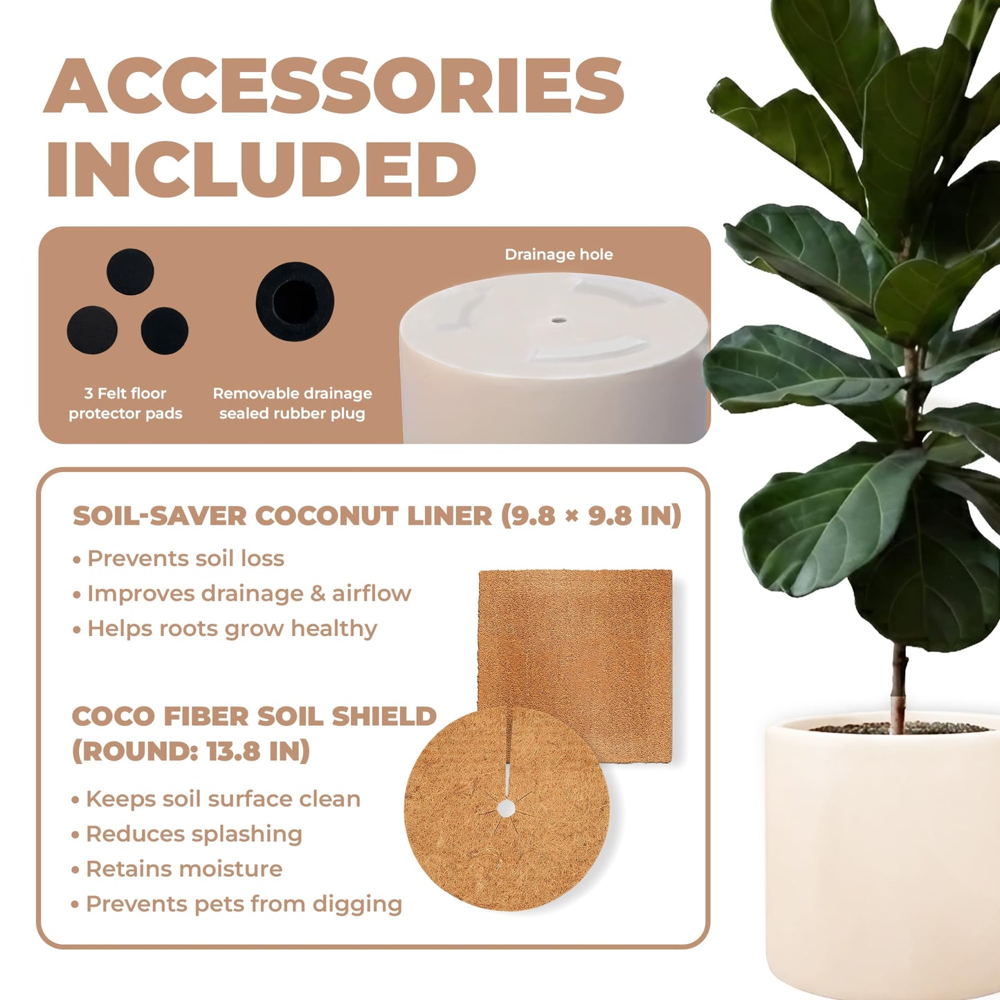 DEPLA LANE Lumero Fiberstone Cylinder Planter (14.0" Pot Opening x 15.7" D x 15.7" H) Smooth Finishes, Lightweight, Durable, UV Resistant, Minimalist Decor, Indoor Outdoor Plant Pot (XL, Cream White)