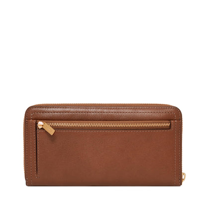 Fossil Women's Logan Leather Wallet, RFID Blocking Wallet for Women, Zip-Around Clutch with Wristlet Strap, Brown